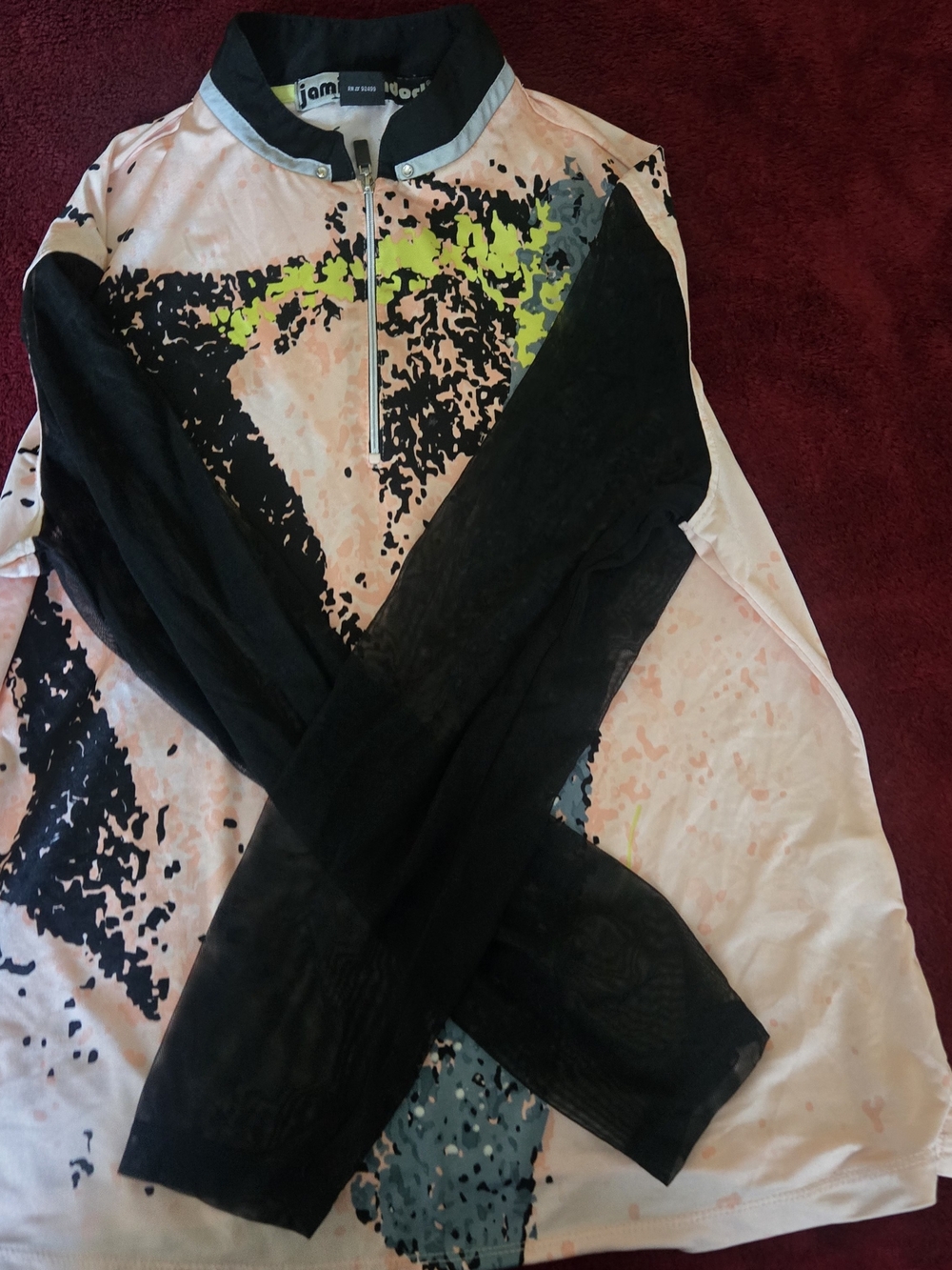 Jamie Sadock Sports Abstract Print Half-Zip Top in Black & Pink